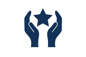navy icon of hands holding a star